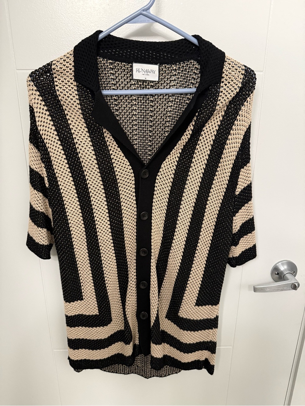 Runaway Black & Cream Striped Short-Sleeve Button-Front Shirt
